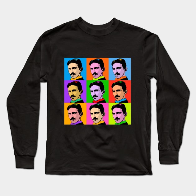 Nikola Tesla Pop Art Long Sleeve T-Shirt by Nirvanax Studio